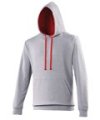 Heren Hoodie AWDis varsity JH003 Heather Grey-Fire Red