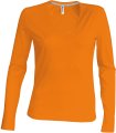 Dames T-shirts lange mouw V Hals Kariban K382 Oranje