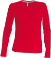 Dames T-shirts lange mouw V Hals Kariban K382 Rood