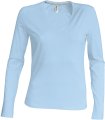 Dames T-shirts lange mouw V Hals Kariban K382 Hemels Blauw