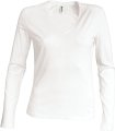 Dames T-shirts lange mouw V Hals Kariban K382 Wit