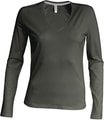 Dames T-shirts lange mouw V Hals Kariban K382 Donker Khaki