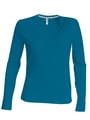 Dames T-shirts lange mouw V Hals Kariban K382 Tropical Blue