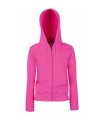 Dames Hooded Sweater full Zip Fruit of the loom fuchsia